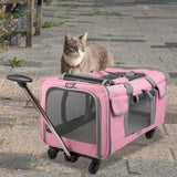 Maxbell Pet Carrier on Wheels with Wheels Rolling Carrier for Kitten Puppy Going Out pink