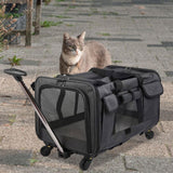 Maxbell Pet Carrier on Wheels with Wheels Rolling Carrier for Kitten Puppy Going Out black