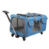 Maxbell Pet Carrier on Wheels with Wheels Rolling Carrier for Kitten Puppy Going Out blue