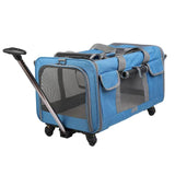 Maxbell Pet Carrier on Wheels with Wheels Rolling Carrier for Kitten Puppy Going Out blue