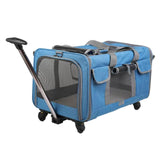 Maxbell Pet Carrier on Wheels with Wheels Rolling Carrier for Kitten Puppy Going Out blue