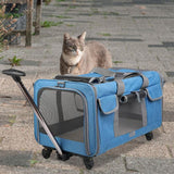 Maxbell Pet Carrier on Wheels with Wheels Rolling Carrier for Kitten Puppy Going Out blue