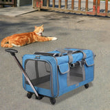 Maxbell Pet Carrier on Wheels with Wheels Rolling Carrier for Kitten Puppy Going Out blue