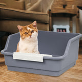 Maxbell Open Top Pet Litter Box Kitten Toilet Smooth Durable Pet Cat Toilet Sand Box gray