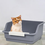 Maxbell Open Top Pet Litter Box Kitten Toilet Smooth Durable Pet Cat Toilet Sand Box gray