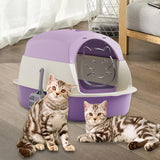 Maxbell Hooded Cat Litter Boxes Enclosed and Covered Cat Toilet Removable Kitten Potty Violet