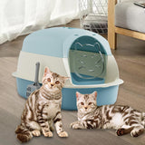 Maxbell Hooded Cat Litter Boxes Enclosed and Covered Cat Toilet Removable Kitten Potty Blue