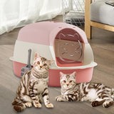 Maxbell Hooded Cat Litter Boxes Enclosed and Covered Cat Toilet Removable Kitten Potty Pink