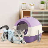 Maxbell Hooded Cat Litter Box with Lid Sandbox Fully Enclosed Cat Toilet Extra Large violet