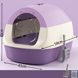 Maxbell Hooded Cat Litter Box with Lid Sandbox Fully Enclosed Cat Toilet Extra Large violet