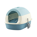 Maxbell Hooded Cat Litter Box with Lid Sandbox Fully Enclosed Cat Toilet Extra Large blue