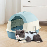 Maxbell Hooded Cat Litter Box with Lid Sandbox Fully Enclosed Cat Toilet Extra Large blue