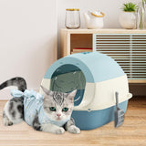 Maxbell Hooded Cat Litter Box with Lid Sandbox Fully Enclosed Cat Toilet Extra Large blue