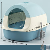 Maxbell Hooded Cat Litter Box with Lid Sandbox Fully Enclosed Cat Toilet Extra Large blue