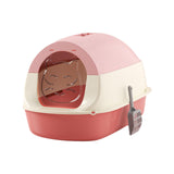 Maxbell Hooded Cat Litter Box with Lid Sandbox Fully Enclosed Cat Toilet Extra Large pink