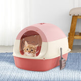 Maxbell Hooded Cat Litter Box with Lid Sandbox Fully Enclosed Cat Toilet Extra Large pink