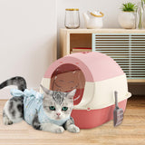 Maxbell Hooded Cat Litter Box with Lid Sandbox Fully Enclosed Cat Toilet Extra Large pink
