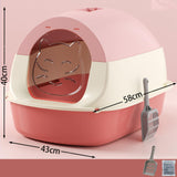Maxbell Hooded Cat Litter Box with Lid Sandbox Fully Enclosed Cat Toilet Extra Large pink