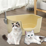 Maxbell Cat Litter Box Sturdy Cat Litter Basin Pet Supplies Open Top Pet Litter Tray Apricot