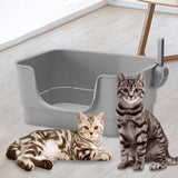 Maxbell Cat Litter Box Sturdy Cat Litter Basin Pet Supplies Open Top Pet Litter Tray Gray