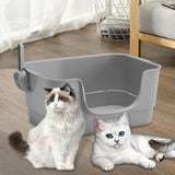 Maxbell Cat Litter Box Sturdy Cat Litter Basin Pet Supplies Open Top Pet Litter Tray Gray