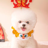 Maxbell Knitted New Year Cat Collar Handwoven Crochet Bib for Kitten Small Dog Puppy Lion dance