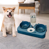 Maxbell 3 in 1 Dog Cat Bowls Water and Food Bowl Set for Rabbit Small or Medium Dogs Dark Blue