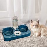 Maxbell 3 in 1 Dog Cat Bowls Water and Food Bowl Set for Rabbit Small or Medium Dogs Dark Blue