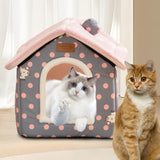 Maxbell Cat Bed Snooze Removable Sleeping Kennel Cat House for Kitten Dog Puppy Pink Dots