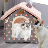 Maxbell Cat Bed Snooze Removable Sleeping Kennel Cat House for Kitten Dog Puppy Pink Dots