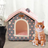 Maxbell Cat Bed Snooze Removable Sleeping Kennel Cat House for Kitten Dog Puppy Pink Dots