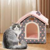 Maxbell Cat Bed Snooze Removable Sleeping Kennel Cat House for Kitten Dog Puppy Pink Dots