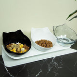 Maxbell Raised Cat Bowls Durable Cat Food and Water Bowl for Indoor Cats Puppy Black White Clear