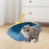 Maxbell Open Top Cat Litter Box Compact Cat Sand Box Easy to Clean Durable for Small Animals L Blue