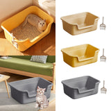 Maxbell Open Top Pet Litter Box Cats Toilet Kitty Litter Pan for Small and Large Cats Beige