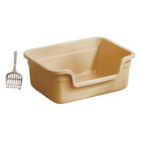 Maxbell Open Top Pet Litter Box Cats Toilet Kitty Litter Pan for Small and Large Cats Beige