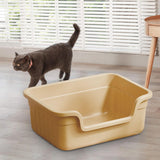 Maxbell Open Top Pet Litter Box Cats Toilet Kitty Litter Pan for Small and Large Cats Beige