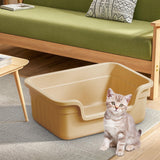 Maxbell Open Top Pet Litter Box Cats Toilet Kitty Litter Pan for Small and Large Cats Beige