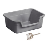 Maxbell Open Top Pet Litter Box Cats Toilet Kitty Litter Pan for Small and Large Cats Gray