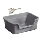 Maxbell Open Top Pet Litter Box Cats Toilet Kitty Litter Pan for Small and Large Cats Gray