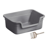 Maxbell Open Top Pet Litter Box Cats Toilet Kitty Litter Pan for Small and Large Cats Gray