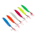 Maxbell 6Pcs Metal Spoons Fishing Lures with Treble Hook Artificial Feathers 24g