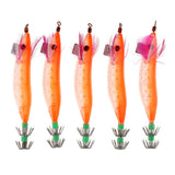 Maxbell 5pcs Luminous Squid Jigs Saltwater Fishing Lures Octopus Squid Hooks Orange