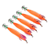 Maxbell 5pcs Luminous Squid Jigs Saltwater Fishing Lures Octopus Squid Hooks Orange