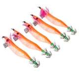 Maxbell 5pcs Luminous Squid Jigs Saltwater Fishing Lures Octopus Squid Hooks Orange