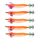 Maxbell 5pcs Luminous Squid Jigs Saltwater Fishing Lures Octopus Squid Hooks Orange