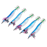 Maxbell 5pcs Luminous Squid Jigs Saltwater Fishing Lures Octopus Squid Hooks Blue