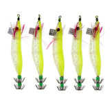 Maxbell 5pcs Luminous Squid Jigs Saltwater Fishing Lures Octopus Squid Hooks Yellow