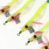 Maxbell 5pcs Luminous Squid Jigs Saltwater Fishing Lures Octopus Squid Hooks Yellow