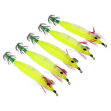 Maxbell 5pcs Luminous Squid Jigs Saltwater Fishing Lures Octopus Squid Hooks Yellow